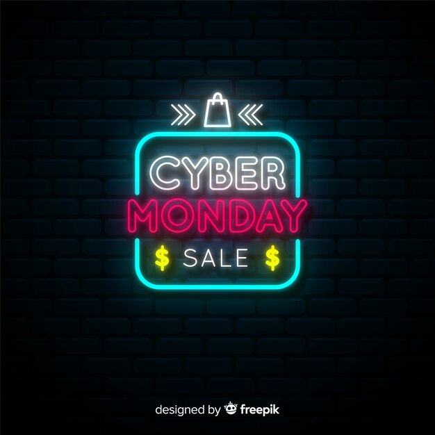 Poster de cyber monday con luces de neón