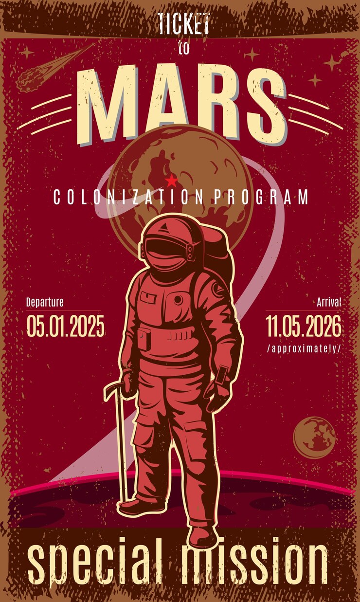 Vector gratuito póster descubrimiento de marte coloreado vintage