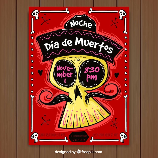 Póster del día de muertos con estilo a mano