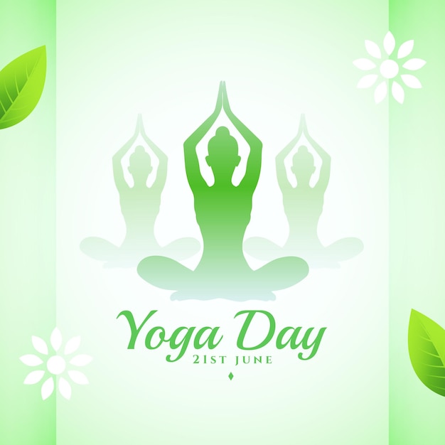 Poster ecológico del Día Internacional del Yoga 2024 con hojas verdes