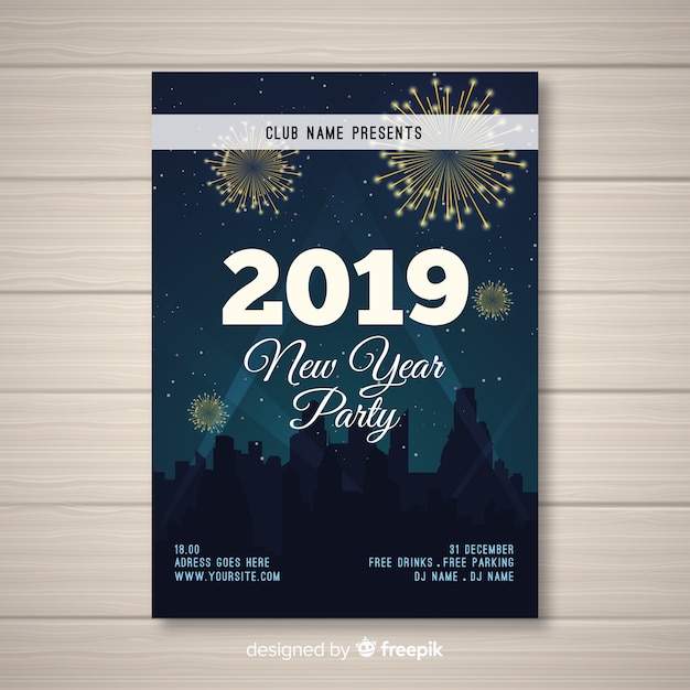 Vector gratuito póster elegante de fiesta de fin de año con diseño realista