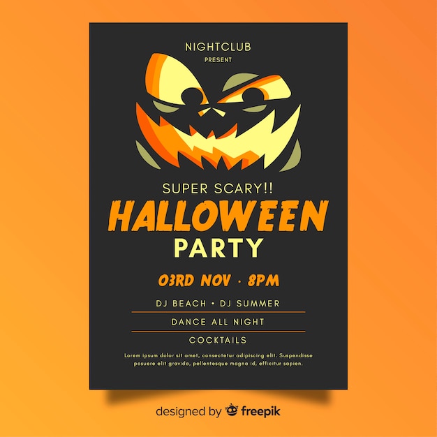 Vector gratuito póster espeluznante de fiesta de halloween con diseño plano