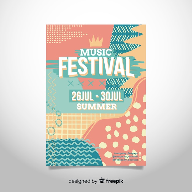 Vector gratuito póster de festival de música abstracto dibujado a mano