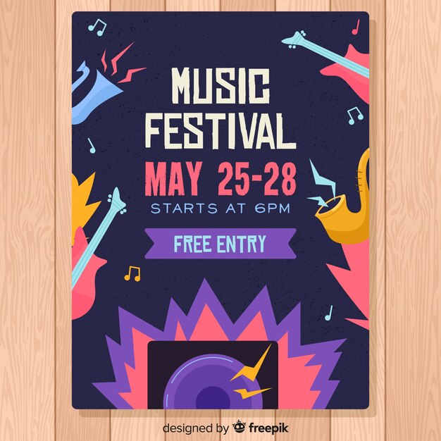 Poster de festival de música dibujado a mano