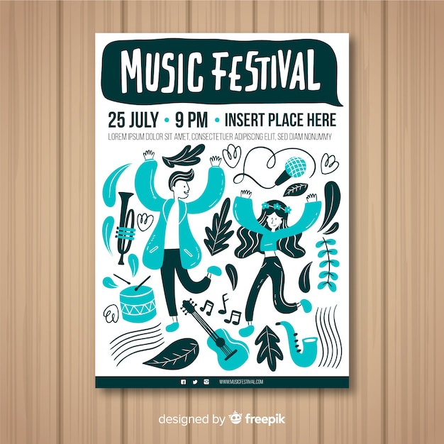 Vector gratuito poster de festival de música dibujado a mano