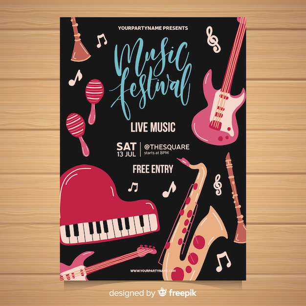 Vector gratuito poster de festival de música dibujado a mano