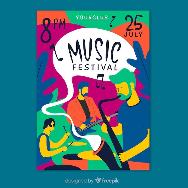 Vector gratuito póster de festival de música dibujado a mano