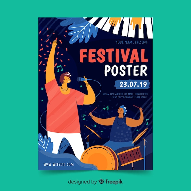 Vector gratuito póster de festival de música dibujado a mano