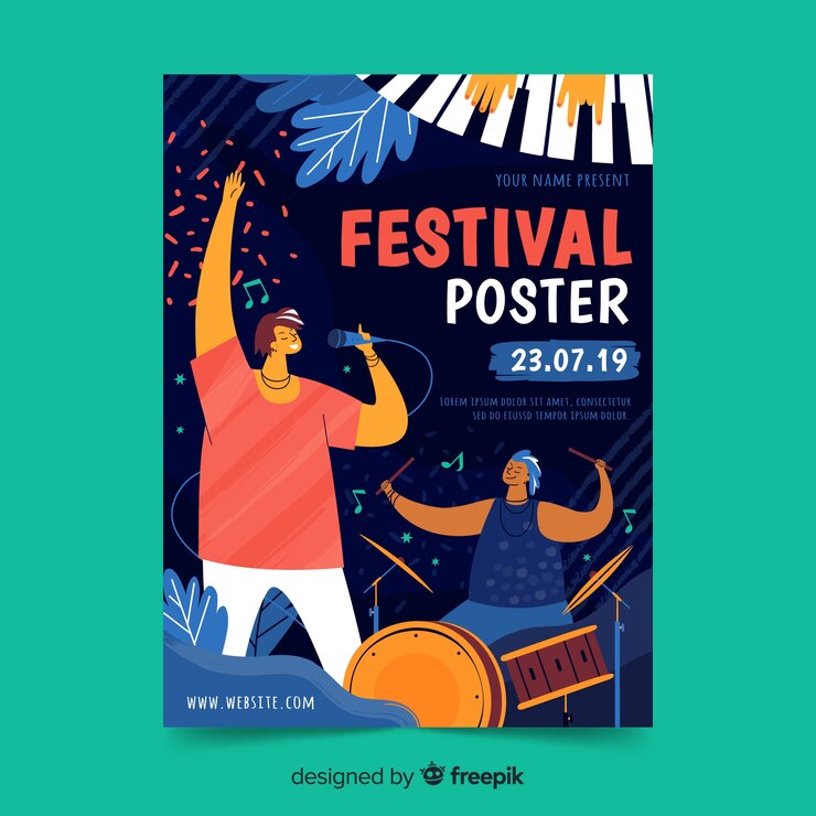Vector gratuito póster de festival de música dibujado a mano