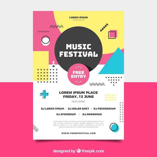 Póster de festival de música con formas geométricas