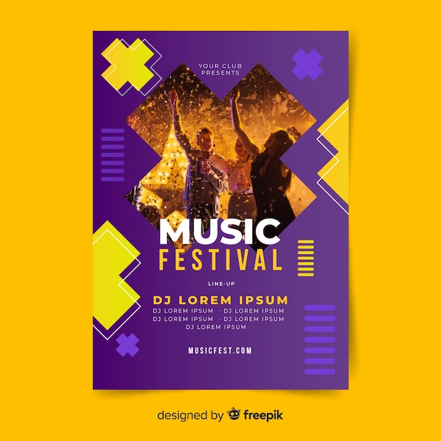 Vector gratuito poster de festival de música con fotografía