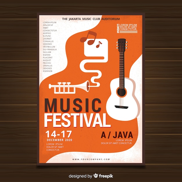 Vector gratuito póster festival música guitarra plana