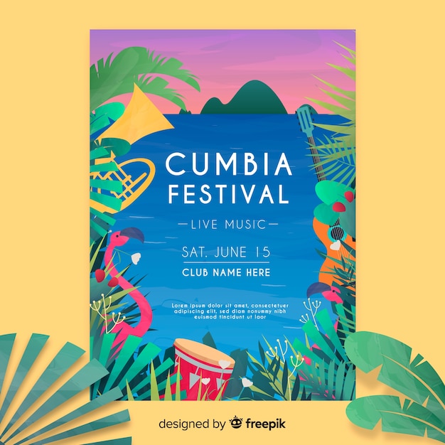 Vector gratuito póster de festival de música con ilustración en degradado