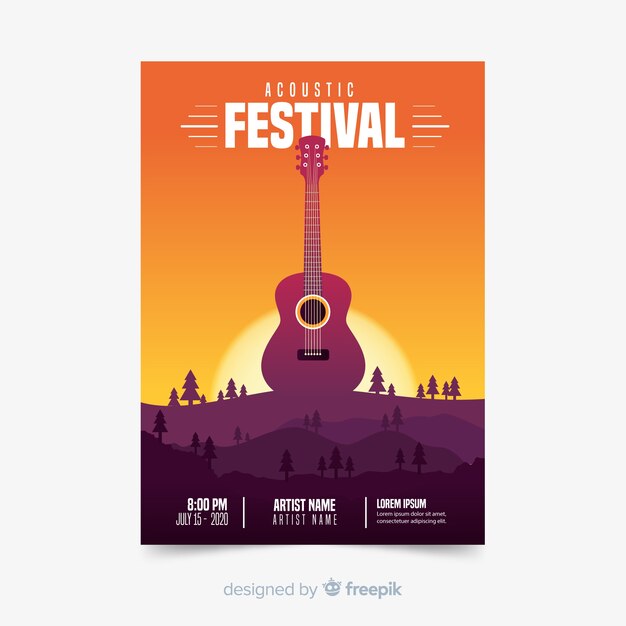 Póster de festival de música con ilustración en degradado