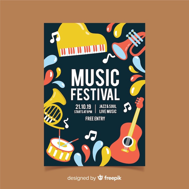 Vector gratuito póster festival música oscuro dibujado a mano