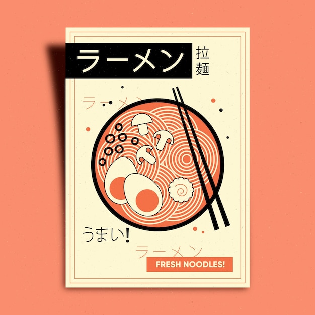 Vector gratuito póster fideos ramen con huevos