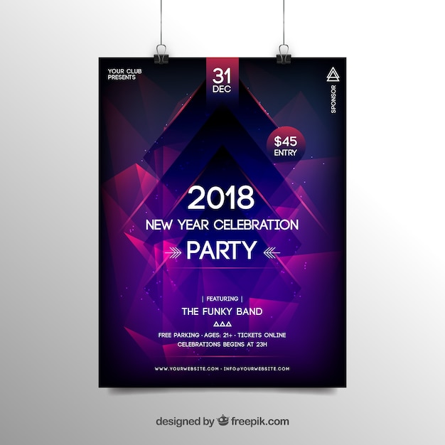 Póster de fiesta de  año nuevo 2018 abstracto en morado