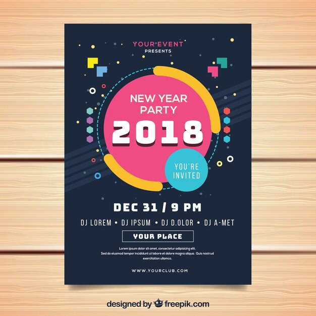 Póster de fiesta de año nuevo con diseño geométrico