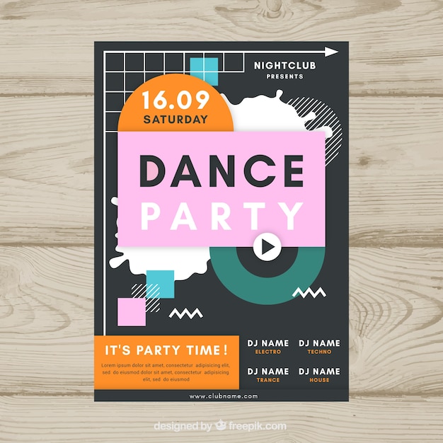 Vector gratuito póster de fiesta de baile con estilo geométrico