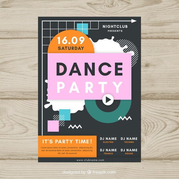 Póster de fiesta de baile con estilo geométrico