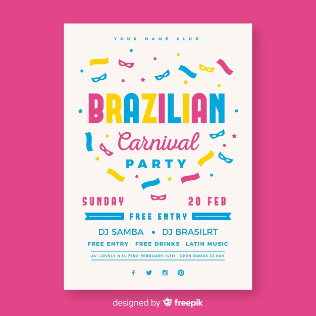 Póster fiesta carnaval  brasileño confeti plano