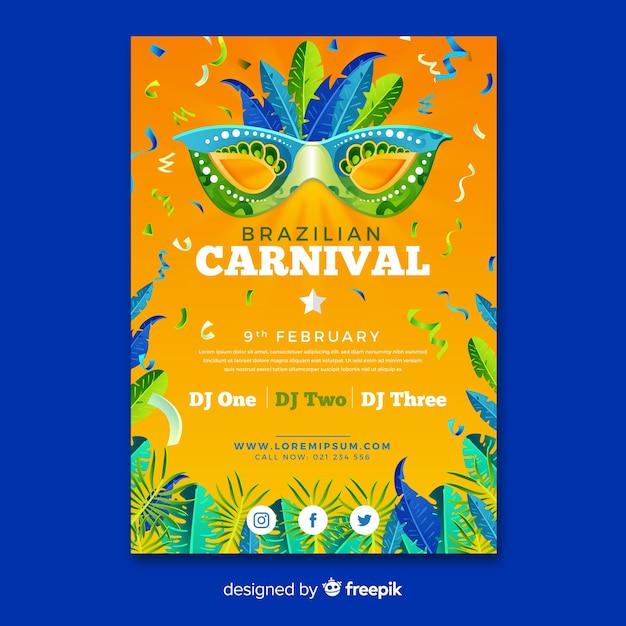 Vector gratuito póster fiesta carnaval brasileño realista