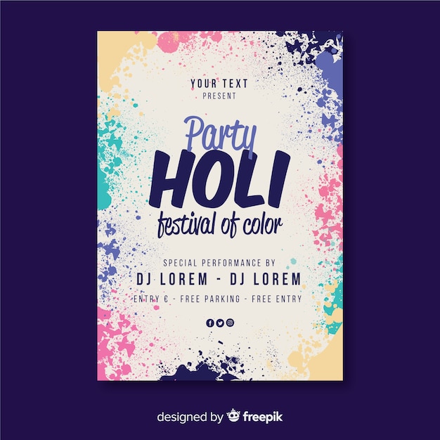 Póster fiesta festival holi manchas realistas