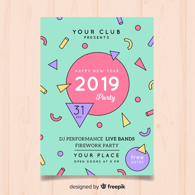 Póster de fiesta de fin de año con figuras geométricas