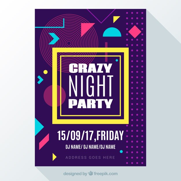 Póster de fiesta loca con formas geométricas