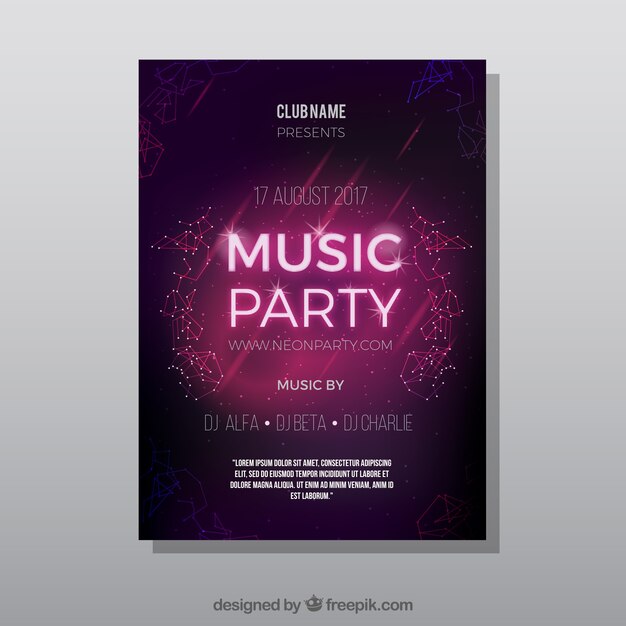 Póster de fiesta con luces de neón brillando