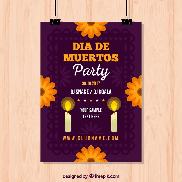 Póster de fiesta mexicana con velas y flores