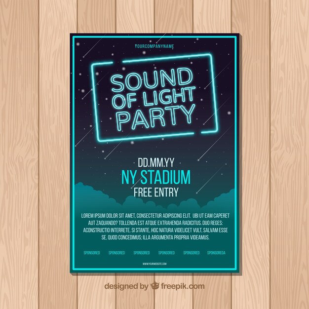 Vector gratuito póster de fiesta de música con luces de neón