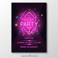 Vector gratuito póster de fiesta nocturna con luces de neón rosa