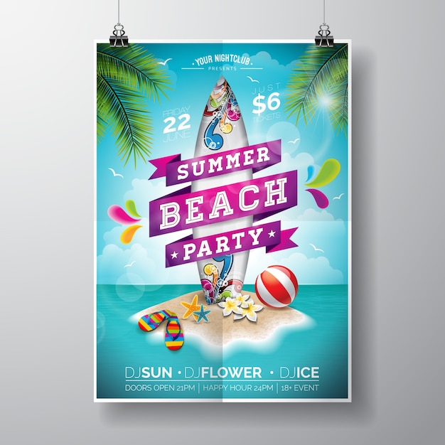 Vector gratuito póster de fiesta de playa de verano