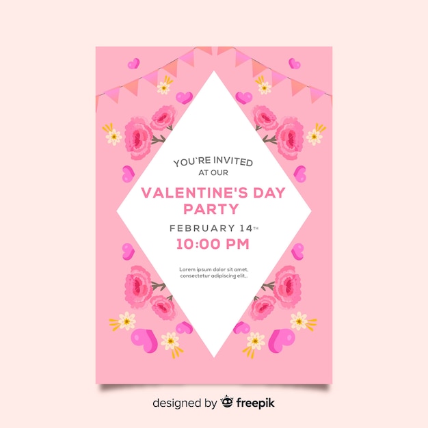 Vector gratuito póster fiesta san valentín adornos florales