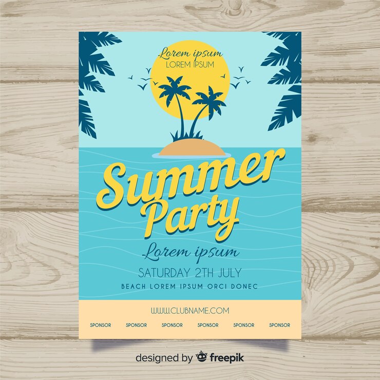 Vector gratuito póster fiesta de verano isla plana