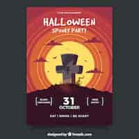 Vector gratuito póster de fiestas de halloween con tumba