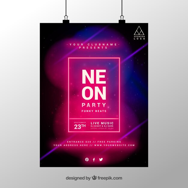 Póster geométrico de fiesta con estilo de neón