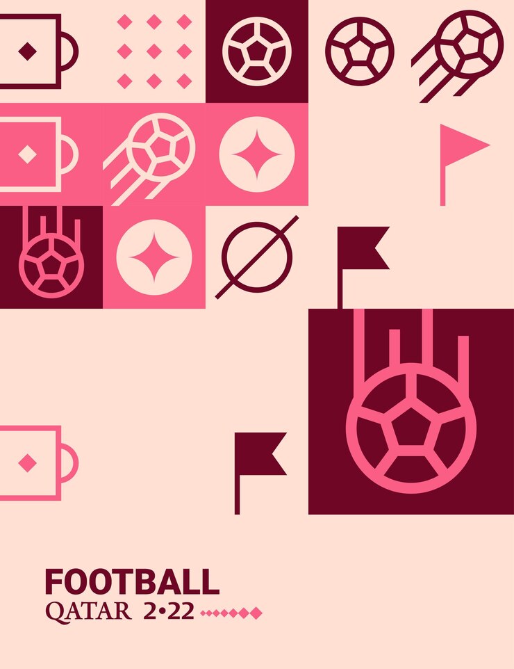 Póster geométrico Fútbol Doha Qatar 2022 Fondo de plantilla de volante web de fútbol creativo