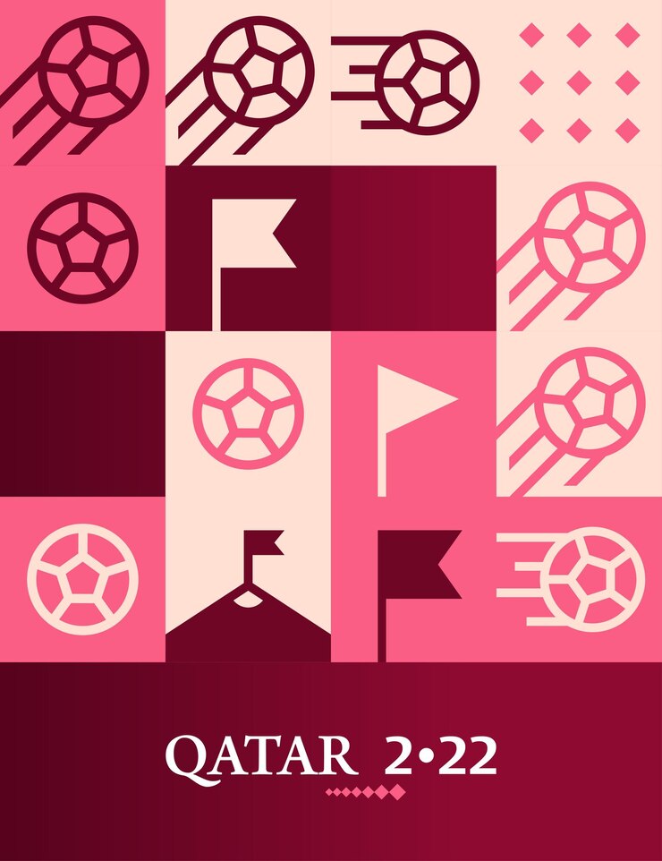 Póster geométrico Fútbol Doha Qatar 2022 Fondo de plantilla de volante web de fútbol creativo