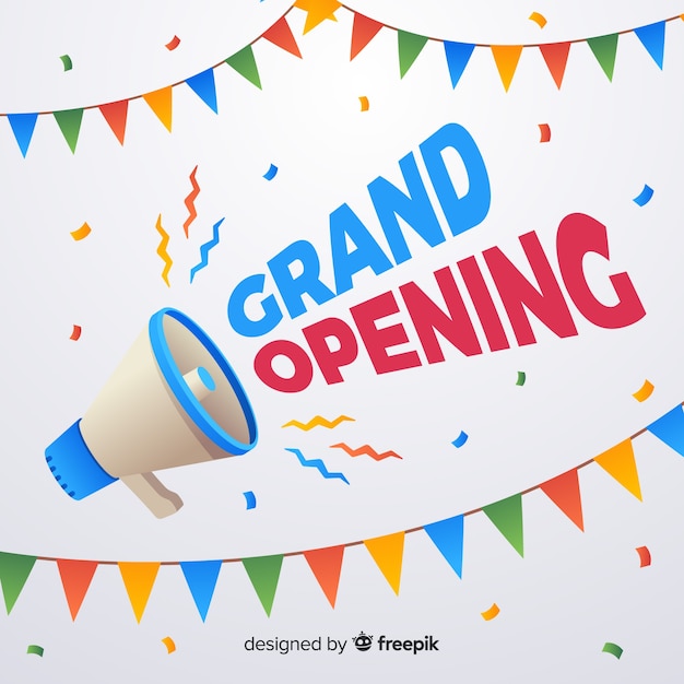 Poster de gran inauguración con megáfono
