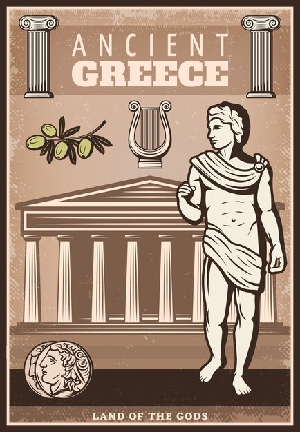 Póster Grecia antigua de color vintage