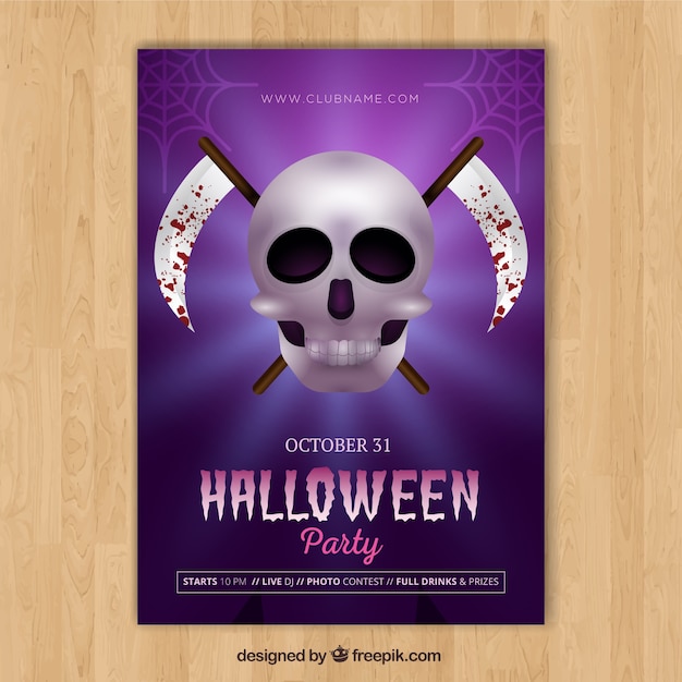 Vector gratuito póster de halloween con calavera y guadañas