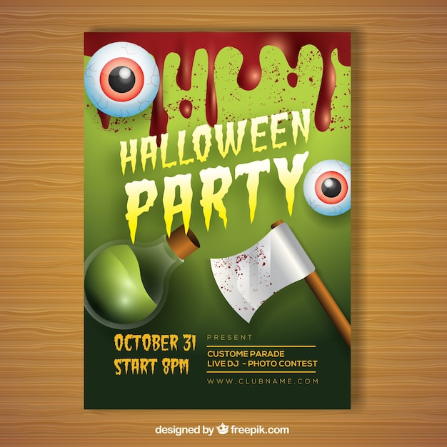 Vector gratuito póster de halloween con elementos terroríficos