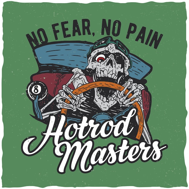 Póster de hotrod masters con esqueleto