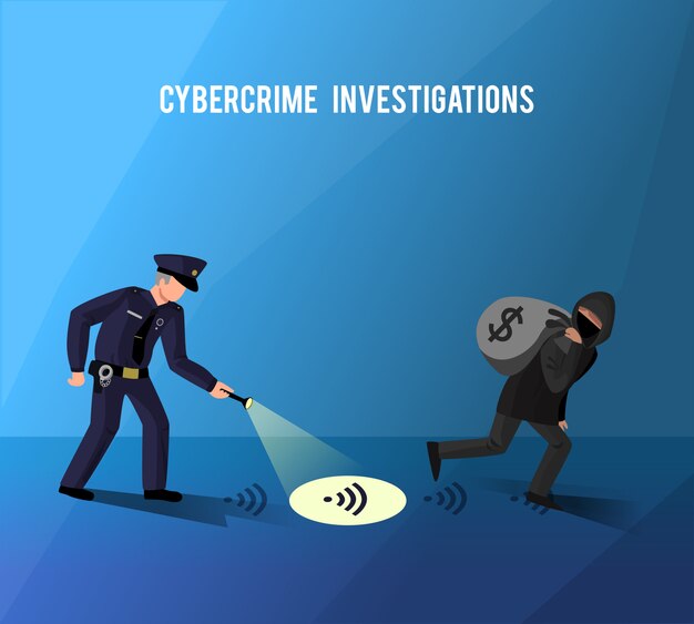Póster llano de investigación de prevención de delitos informáticos de piratas cibernéticos