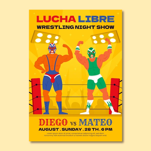 Vector gratuito póster de luchador mexicano de diseño plano