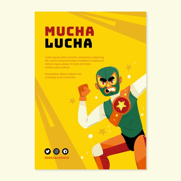 Póster de luchador mexicano de diseño plano
