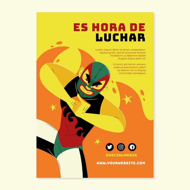 Póster de luchador mexicano de diseño plano