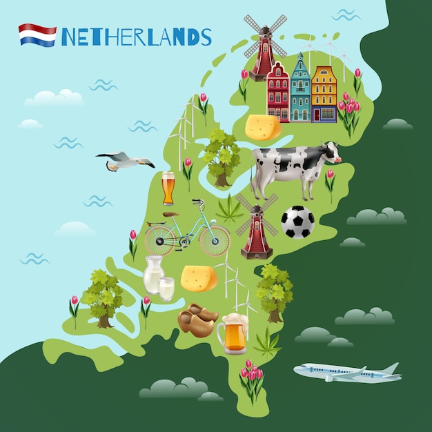 Vector gratuito póster del mapa de viajes culturales de holanda